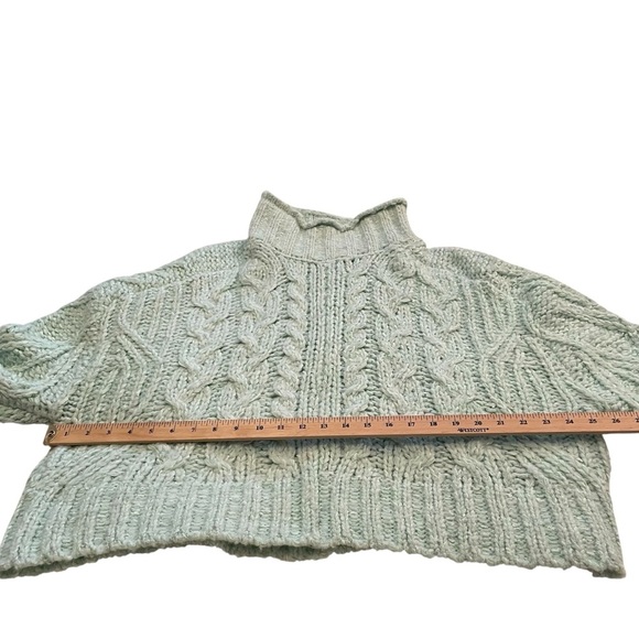 Anthropologie Chunky/Cable Knit Sweater Light Mint Green-Crop-Oversize-Medium - Picture 4 of 11